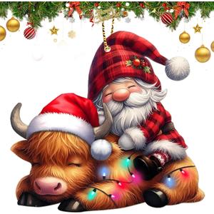 Funny Christmas Ornaments 2024, Highland Cow Ornament, Highland Cow Christmas Decoration, Cow Ornaments for Christmas Tree, Highland Cow Gifts for Cow Lover (Santa-Cow)