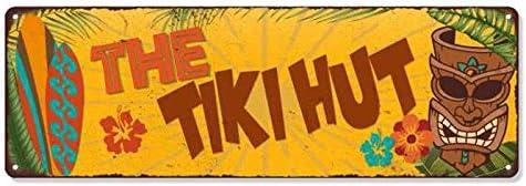 The Tiki Hut Sign Hut Decor Signs Bars Grill Decorations Hawaiian Accessories Patio Beach Surfboard Wall Art Plaque Vintage Tin Gift 6 x 18 High Gloss Metal 206180091028
