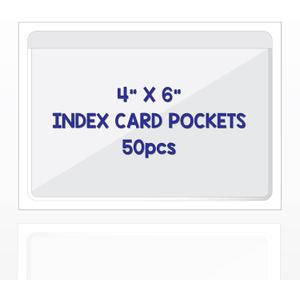 Clear Adhesive 4" x 6" Index Card Pockets with Top Open for Loading, 50 Pack, Plastic Labels Holders for Storage Bins and Library Card, Organizing and Protecting Your Index Cards or Photos