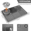 Dog Lick Mat for Small Dogs Cats, 13.8 x 9 Inches Silicone Slow Feeder Dog Licking Mat with Bowls, Peanut Butter Feeding Mat for Anxiety Relief, Reduce Boredom, Improve Eating Habit (Grey)