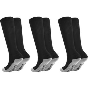 Marchare Boys Athletic Soccer Socks Knee High Socks Grip Sock Baseball Football Sock For Boys Girls (Black)