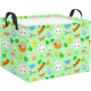 Rectangular Easter Basket Waterproof Storage Bin for Bedroom Collapsible Bin Books Box Basket Room Decor(Cute Easter)