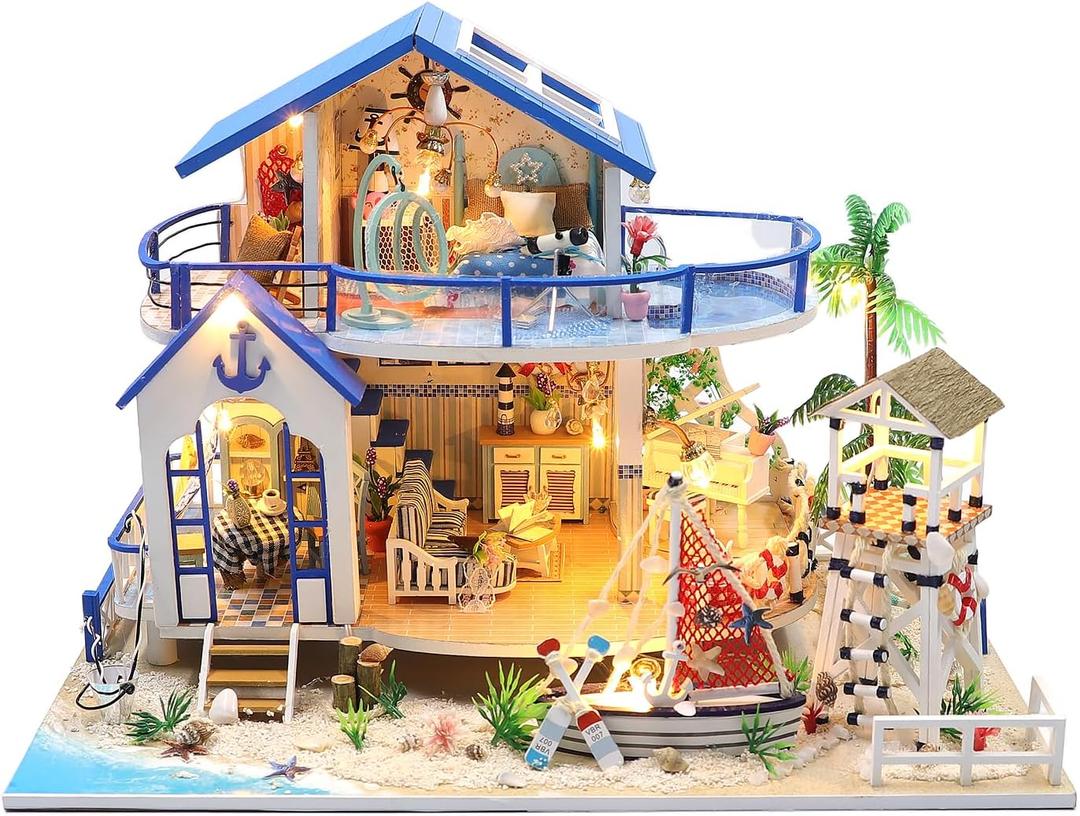 Miniature House Kit, Dollhouse Kit, Miniature Kit, DIY Mini House Building Kit for Adult, Beach House