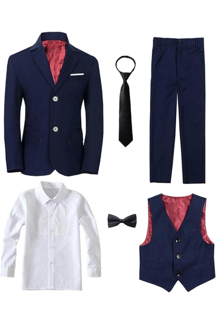 Yanlu Boy's Tuxedos Toddler Formal Suits Set Kids Blue Black Slim Fit Suit for Weddings  6T