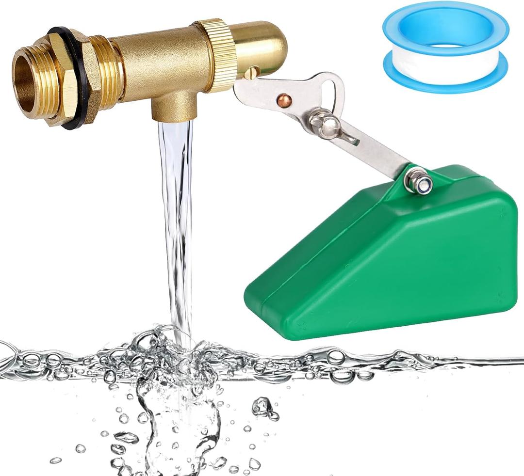 3/4 Inch Float Valve, Brass Water Float Valve for Water Tank, Float Ball Valve with Adjustable Arm for Livestock Waterer, Fountain, Aquarium, Aquaculture, Auto Water Level Control (1, green)