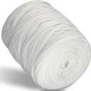 SIMEIQI 400g T-Shirt Elastic Fabric Crochet Cloth Yarn for DIY Knitting, 130 Yards Spaghetti Thick Knitting Yarn for Hand DIY Bag Basket Cushion Crocheting Projects Home Decor (White)