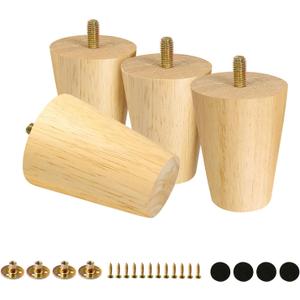 FoDau770 Rubber Wood Furniture Legs 3 Inches, Straight Tapered Wood Feet Mid Century Sofa Legs Set of 4, 5/16" UNC Furniture Feet Replacement Parts for Cabinet Couch Dresser Chair Ottoman Table (Varnish)