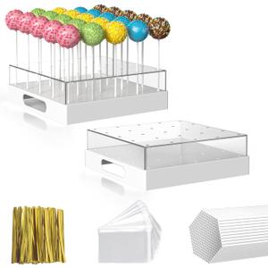 2 Pack Cake Pop Stand,25 Holes Clear Cake Pops Display Holder,Cake Pop Sticks Kit, Candy Pop Holder,cake pop mold for Party,Wedding,Birthday(White,2-Pack)
