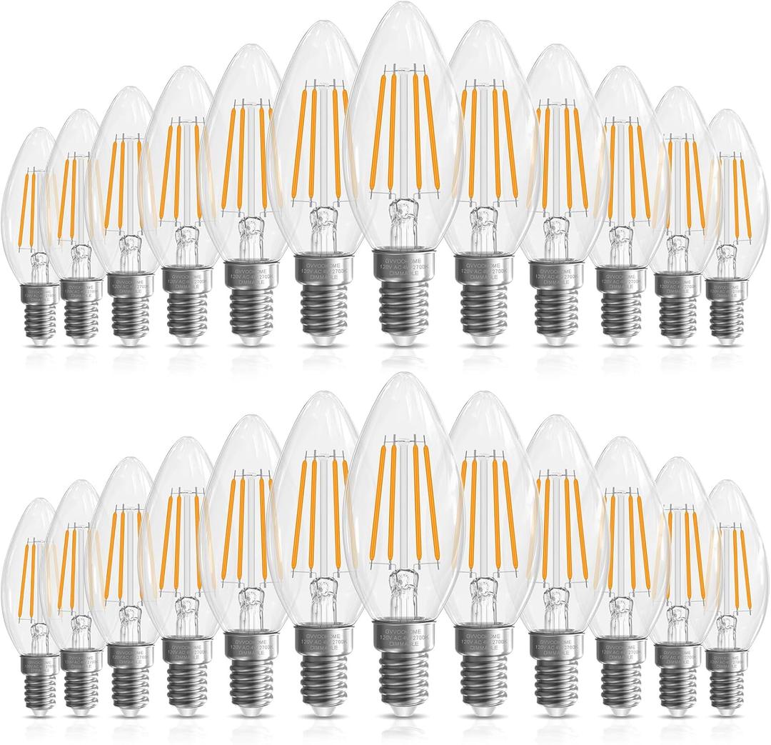 Candelabra Light Bulbs 40 watt Equivalent, E12 LED Bulb Dimmable Chandelier Bulbs, B10 Candle Light Bulbs 2700K Soft White, 90+CRI, 400LM, Cear Glass, 24 Pack