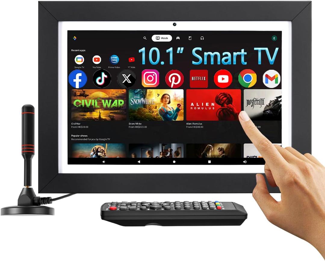 5-in-1 10 Inch Small Smart TV with ATSC Tuner & Touch Screen, Kitchen TV with Smart Home Control Panel, Video Call, Calendar & Photo Frame Functions, Portable MINI for Bedroom, RV, Camper