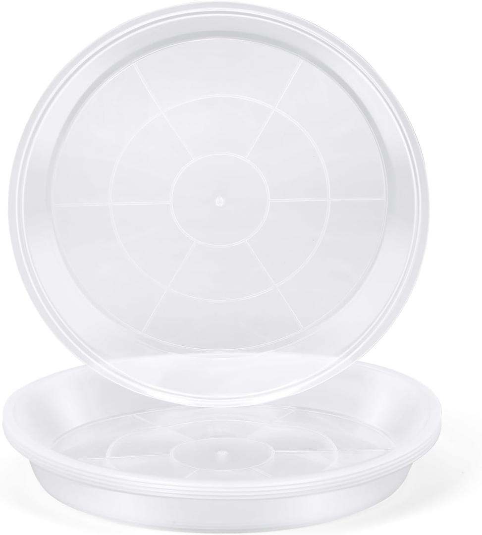4 Pack 16 17 18 19 20 21 22 in Clear Plastic Plant Saucers for Indoors, Durable Plant Trays for Pots and Plant Water Catcher Tray with No Holes, Reusable Plastic Trays for Plants (19''-4Pack)