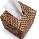 Rattan Tissue Box Cover Natural Woven Facial Napkin Holder Square (Honey Brown, 5.5x5.5x5.9 Inch)