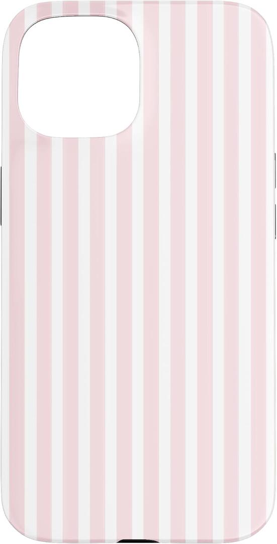 Cute Light Pink White Stripes Pattern Minimalist Case for iPhone 15