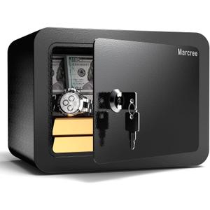 Marcree 0.23 Cub Safe, Small Safe Box with Key, Mini Home Safes for Money, Coin and Cash, Security Safes for Kids, Lock Box for Personal Items, Black, 6.69 x 9.06 x 6.69 Inches