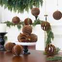 3.15INCH Brown Velvet Ornaments for Christmas Tree, 12PCS Glitter Flocked Christmas Ornaments Decorations Balls Set Decor
