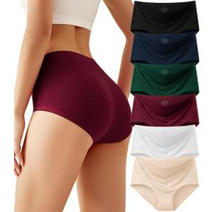 Cotton Underwear for Women Seamless Full Coverage High Waisted Briefs No Show Breathable Comfortable Panties 6 Pack