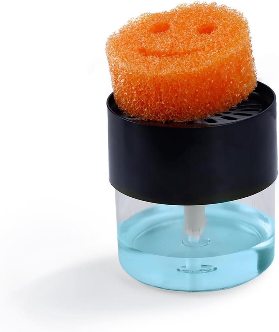 Soap Dispenser & Sponge Holder Compatible with Scrub Daddy Sponges - Kitchen Sink Pump Dispenser, Instant Refill, White