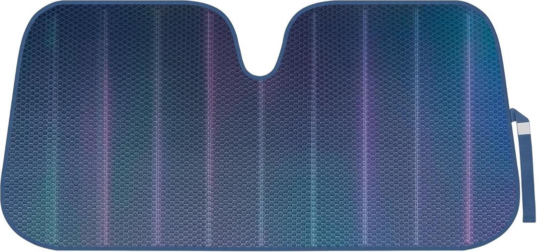 BDK Iridescent Matte Black Front Windshield Sunshade Accordion Folding Style Auto Shade for Car Truck SUV Van Blocks UV Rays Sun Visor Protector Easy Setup Keeps Your Vehicle Cool - 58 x 27 inches