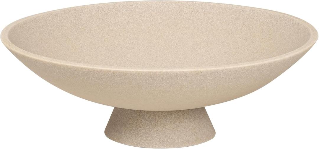 Decorative fruit bowl for Home Decor Large Modern Handicraft Key Bowl for Entryway Table Stylish Centerpiece Purse Bowl Pedestal bowl for Kitchen Counter Coffee Table(Artificial Stone Beige)