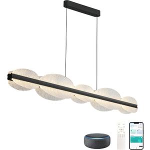 47.2" Modern Black Linear Pendant Light, Dimmable Kitchen Island Chandelier