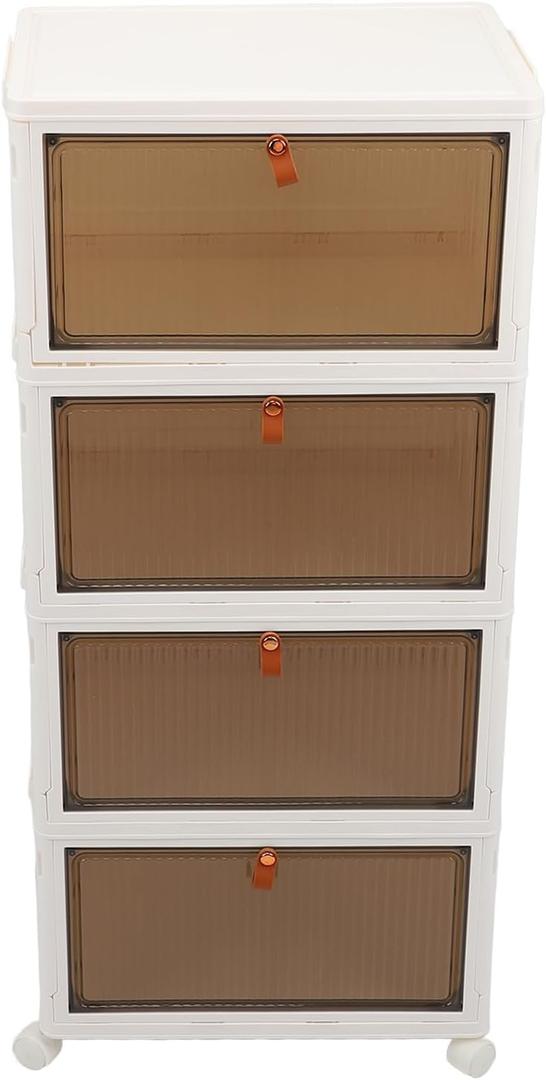 Foldable Shoe Rack Organizer, Large Capacity Transparent Shoe Storage Box 4 Layers Foldable Design with Wheels for Easy Moving