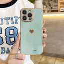 Compatible with iPhone 12 Pro Max Case for Women Girls, Luxury Fashion Plating Edge & Cute Love Heart Soft TPU Shockproof Protection Phone Case for iPhone 12 Pro Max 6.7 Inches,Mint Green