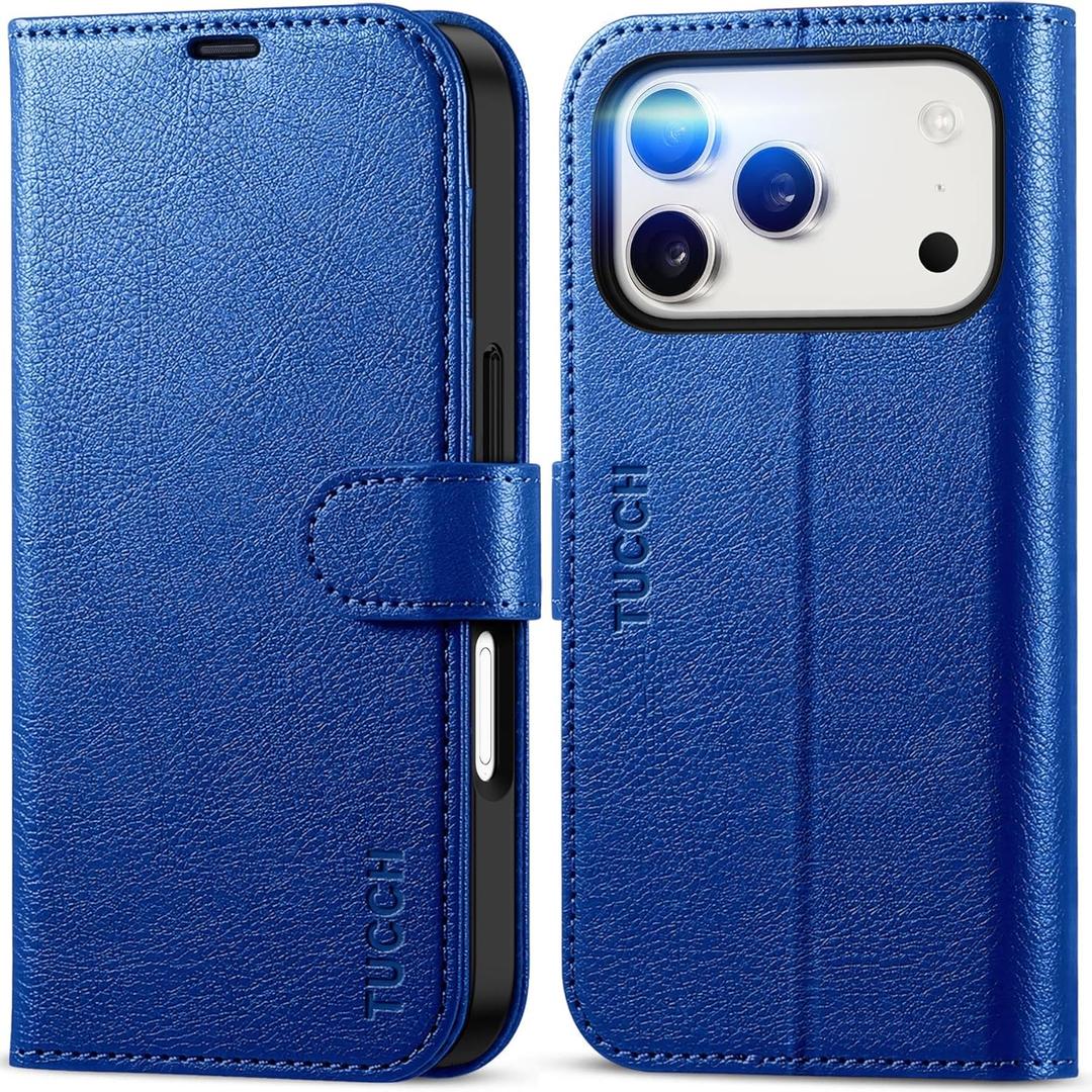 TUCCH Case Wallet for iPhone 17 Pro (6.3") 2025, Stand | RFID Blocking | 4 Card Slots | PU Leather | Magnetic Closure Folio Protective Cover | TPU Shockproof Inner Shell | Klein Blue