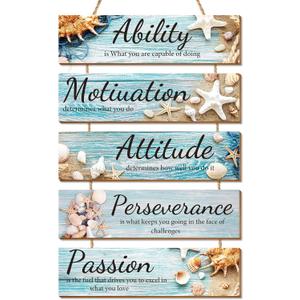 Riletese Ocean Beach Inspirational Wall Decor - 5 Pcs Wooden Rustic Office Wall Decor, Positive Wall Art Decor for Living Room, Inspiring Quotes Hanging Plaque Sign for Home Office Room