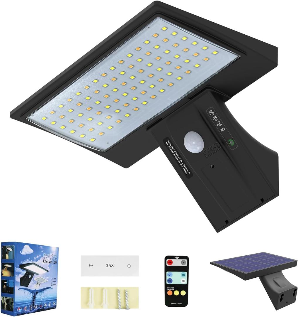 Solar Lights Outdoor Waterproof-4 Lighting Modes Wall Light with Remote,520LM IP65 Waterproof,Motion Sensor Outdoor Lights Powered for Front Door,Yard,Deck,Fence,Garage,Pathway,(4.2W)