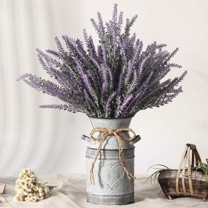 Artificial Lavender Flowers with Vase,Fake Lavender Plant Artificial in Metal Vase for Kitchen Counter Rustic Farmhouse Decor (Heart,Purple)