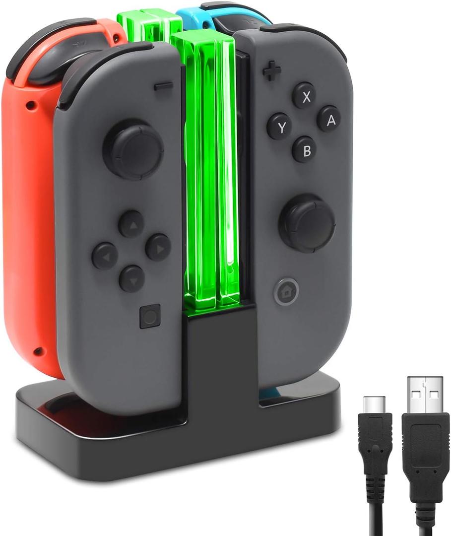 FastSnail Charging Dock Compatible with Nintendo Switch for Joy Con & OLED Model Controller with Lamppost LED Indication, Charger Stand Station with Charging Cable (6.2/7.0 inch, Black)