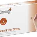 Caring Vinyl Exam Gloves Powder Free and Not Made with Natural Rubber Latex, Gloves for Medical Use, First Aid, Food Prep (Translucent White)