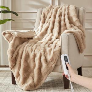 Heated Throw Blanket - Plush Thick Bubble Faux Fur Heated Blanket, Fast Heating Electric Blanket 6 Heating Levels & 4 Hours Auto-Off, Machine Washable, 50"x60", Oatmeal