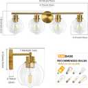 Bathroom Vanity Light, 29.5 Inch Modern Wall Sconce with Clear Glass Shade, 4-Light Gold Over Mirror Vanity Lighting for Bathroom
