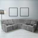 Peryiter 7 Pcs L Shape Sectional Recliner Sofa Covers 5 Seat Sectional Couch Covers Milk Silk Velvet Stretch Reclining Sofa Slipcover Furniture Protector for Living Room(Dark Gray,Velvet), 381 cm x 66 cm x 76.2 cm