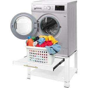Royxen Washer and Dryer Pedestals Heavy Duty Metal Laundry Pedestal 29"W x 29"D x20"H, Washer Dryer Pedestal Extra Big Screws for Anti-Vibration, Basket Shelf, 800lbs Capacity, White
