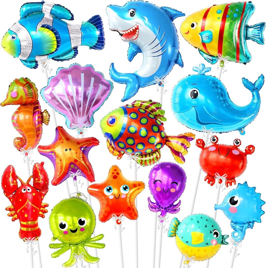 KatchOn, Big Balloons for Under the Sea Party Decorations - 43 Inch, Pack of 15 | Ocean Balloons, Under The Sea Balloon | Ocean Animal Balloon, Pool Party Balloons Beach Theme Party Decoration