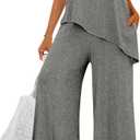 PRETTYGARDEN Women's 2026 Two Piece Matching Lounge Sets Asymmetrical Split Tank Tops Wide Leg Pants Summer Outfits Tracksuit (Gray, M)