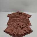 Ekouaer Womens Satin Pajamas Set Button Down 2 Piece Silk Pjs Shorts Set Ruffle Lingerie Notch Collar Sleepwear Brown XL