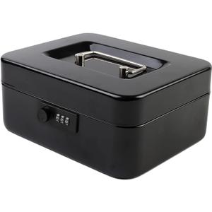 KYODOLED Cash Box with Combination Lock Safe Metal Money Box with Money Tray for Security Lock Box 7.87"x 6.30"x 3.35" Black (Medium)