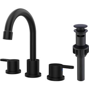 Widespread Bathroom Sink Faucet Brushed Nickel 2 Handle 8 inch Lavatory Faucet 3 Hole 360 Swivel Spout Vanity Sink Basin Faucets with Pop Up Drain Assembly (Matte Black)