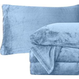 Elegant Comfort Luxuriously Soft 4-Piece Velvet Plush Flannel Sheet Set - Premium Quality - Cozy Warm, Anti-Static, Non Pilling Fuzzy Velvet Flannel Fleece Deep Pocket Sheet Set - Full, Denim Blue