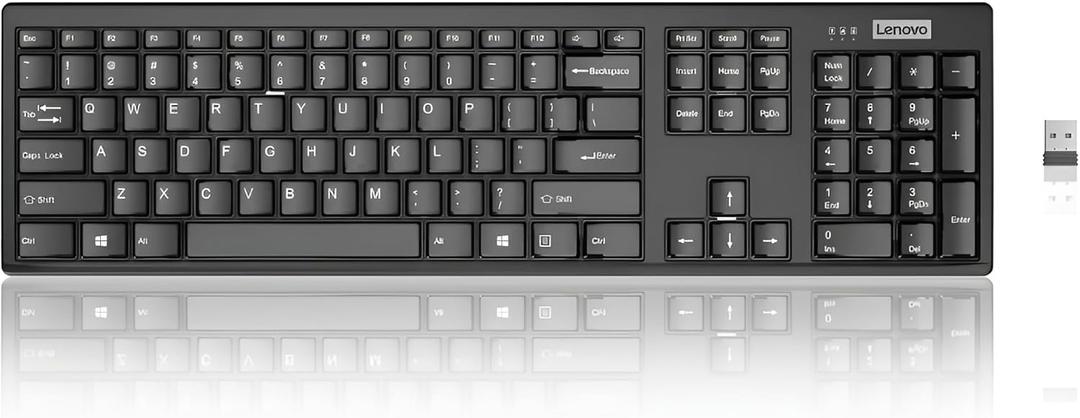 Lenovo 100 Wireless Compact Keyboard Cordless Keyboard for PC & Laptop with Windows Silent Keys Full-Size Layout with Numeric Keypad Plug & Play USB Receiver Portable, Black