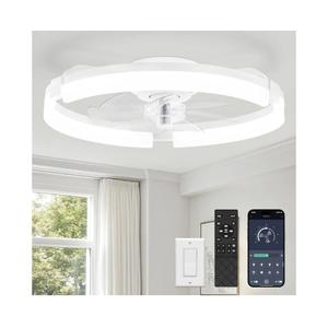 LEDIARY 20" Ceiling Fans with Lights and Remote, Modern Low Profile Ceiling Fan, 3 CCT, Stepless Dimmable, Fandelier Flush Mount Fan Light, 6 Speeds, DC Motor, App & Remote Control for Bedroom(White)