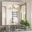JISOSO Brushed Nickel Bathroom Mirror 48x36 Inch, Brushed Silver Metal Frame Mirror Wall Mounted, Rounded Rectangle Bathroom Vanity Mirror, Tempered Glass, Anti-Rust, Horizontal/Vertical