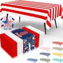 misaya 6 Packs Striped Disposable Table Cloth, 54 x 108 Inch Waterproof Rectangle Tablecloth, Leakproof & Sturdy Decorative Table Covers for Picnic, 4th of July Party and Outdoor, Red and White