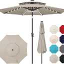 9ft Solar Umbrella Outdoor - 2-Tier Lighted Solar Patio Umbrella with 40 LED Lights Waterproof UV Protection, Table Umbrella with Tilt for Pool, Porch, Garden, Backyard (Taupe)