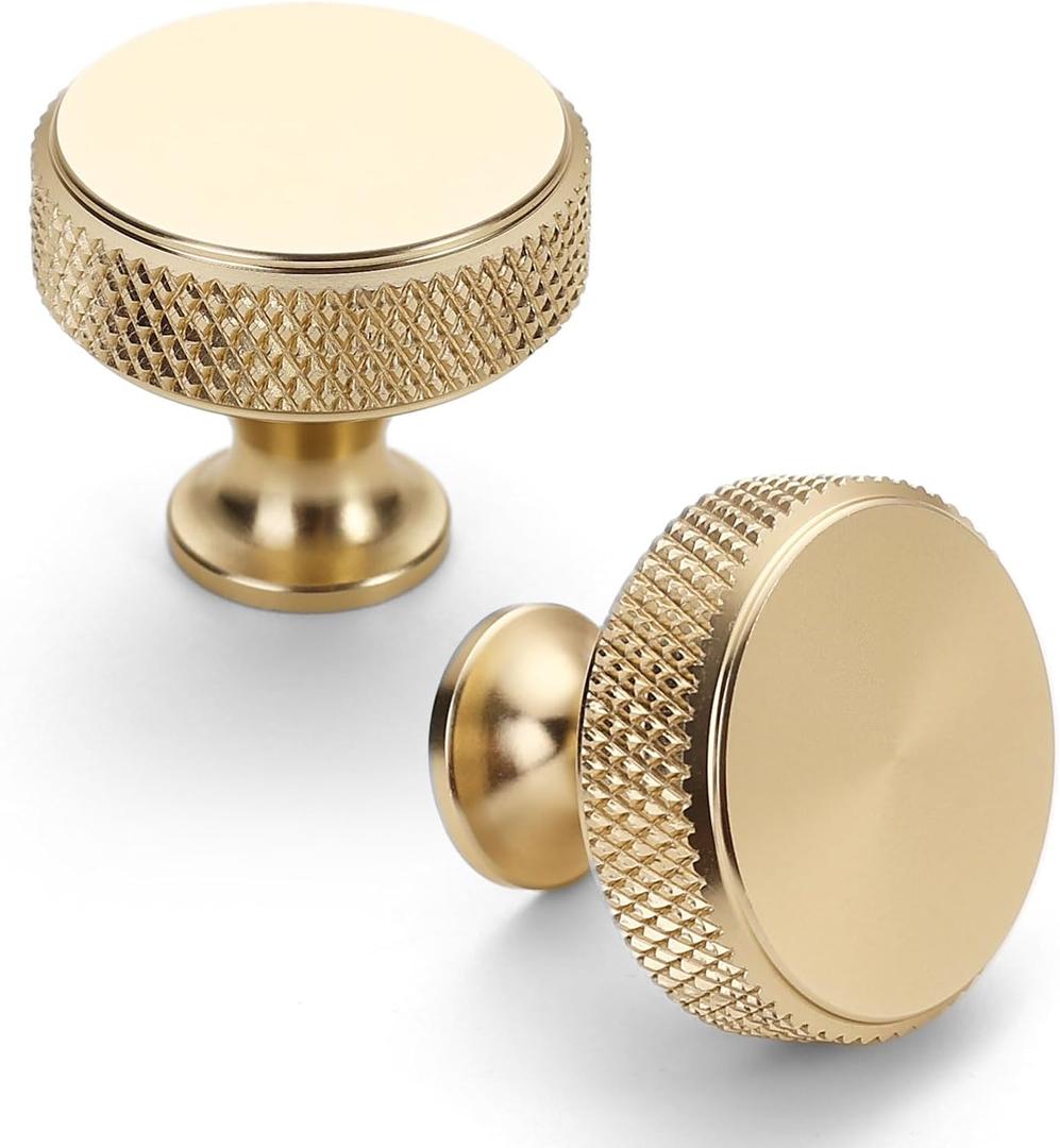 Asidrama 10 Pack Gold Knurled Dresser Drawer Cabinet Hardware Aluminum Knobs (Gold)
