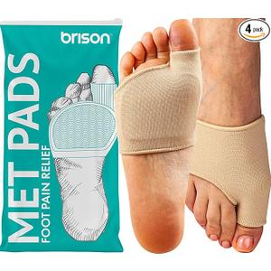 Brison Podiatrist-Designed Metatarsal Pads for Women & Men - Ball of Foot Cushions for Pain Relief Gel Sleeves Metatarsalgia Morton’s Neuroma Calluses - 2 Pairs (Beige, XS) W 2-3
