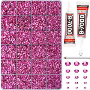 20100Pcs Hot Pink Resin Rhinestones 2,3,4,5,6mm Flatback for Bedazzling Crafting Crafts Clothing Clothes Fabric Shoes Nail Art, Flat Back Gems Diamonds Bedazzler Kit Bulk Jewels Crystals Gemstones